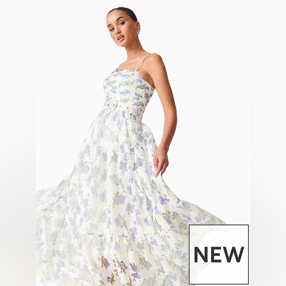 Elliatt Dresses & Skirts - Elliatt Cleo A-line Gown in White & Blue Floral Size S NWT